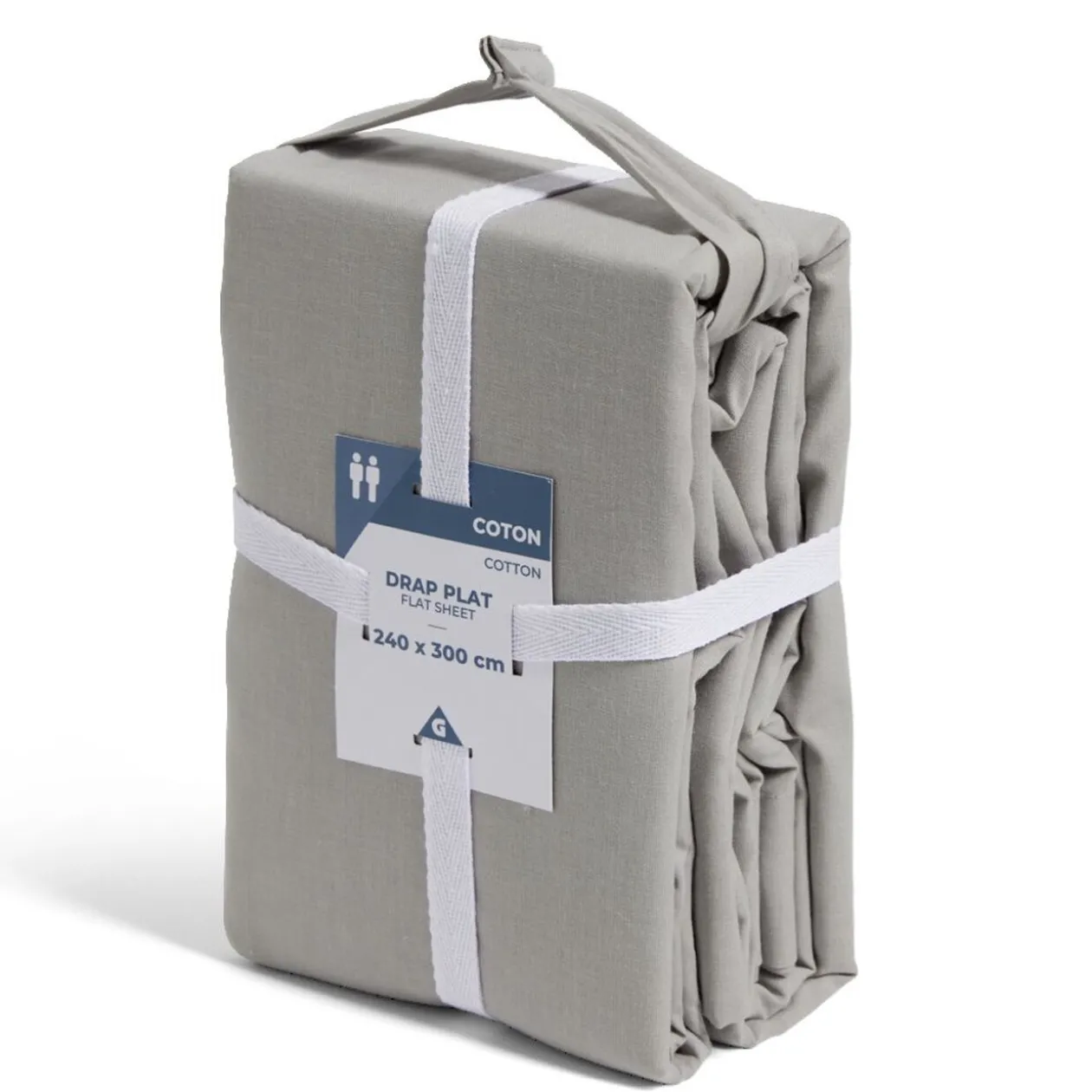 Drap plat 240x300cm 100% coton gris clair