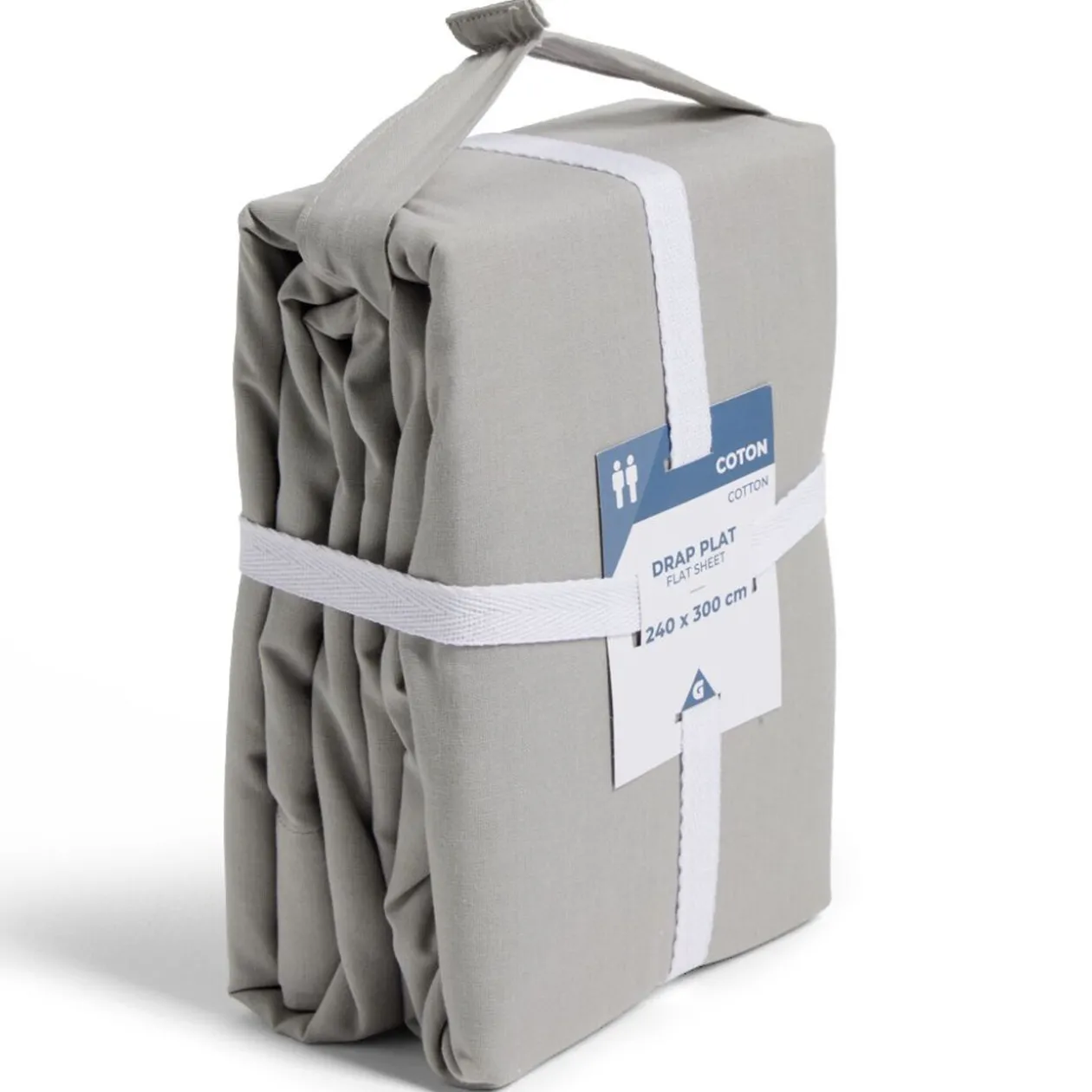 Drap plat 240x300cm 100% coton gris clair