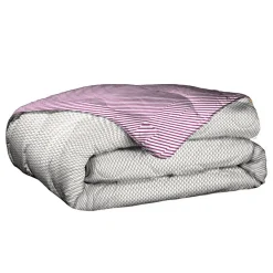 Edredon bi-face graphique gris rayé prune