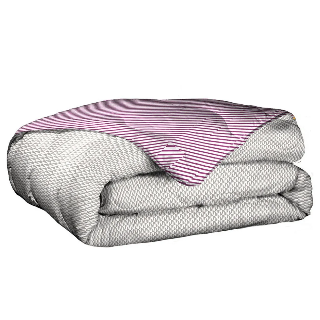 Edredon bi-face graphique gris rayé prune