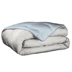 Edredon bi-face graphique taupe rayé bleu
