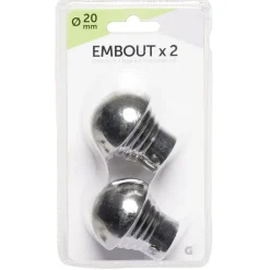 Embout boule argentée pour tringle à rideau x2