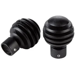 Embout boule noire striée pour tringle à rideau x2