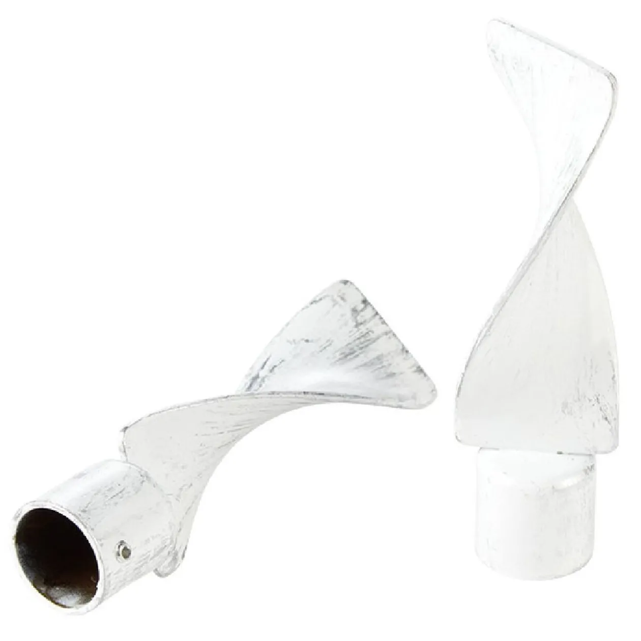 Embout forme torsadée blanc brossé pour tringle à rideau x2