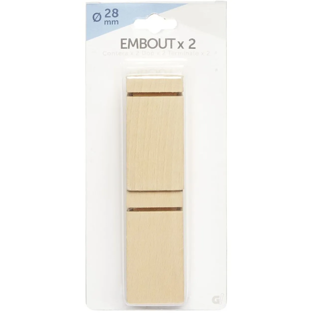 Embout rectangulaire bois naturel pour tringle à rideau x2