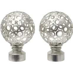 Embout tringle à rideau Ø28mm boule rond ajouré aluminium brossé x2