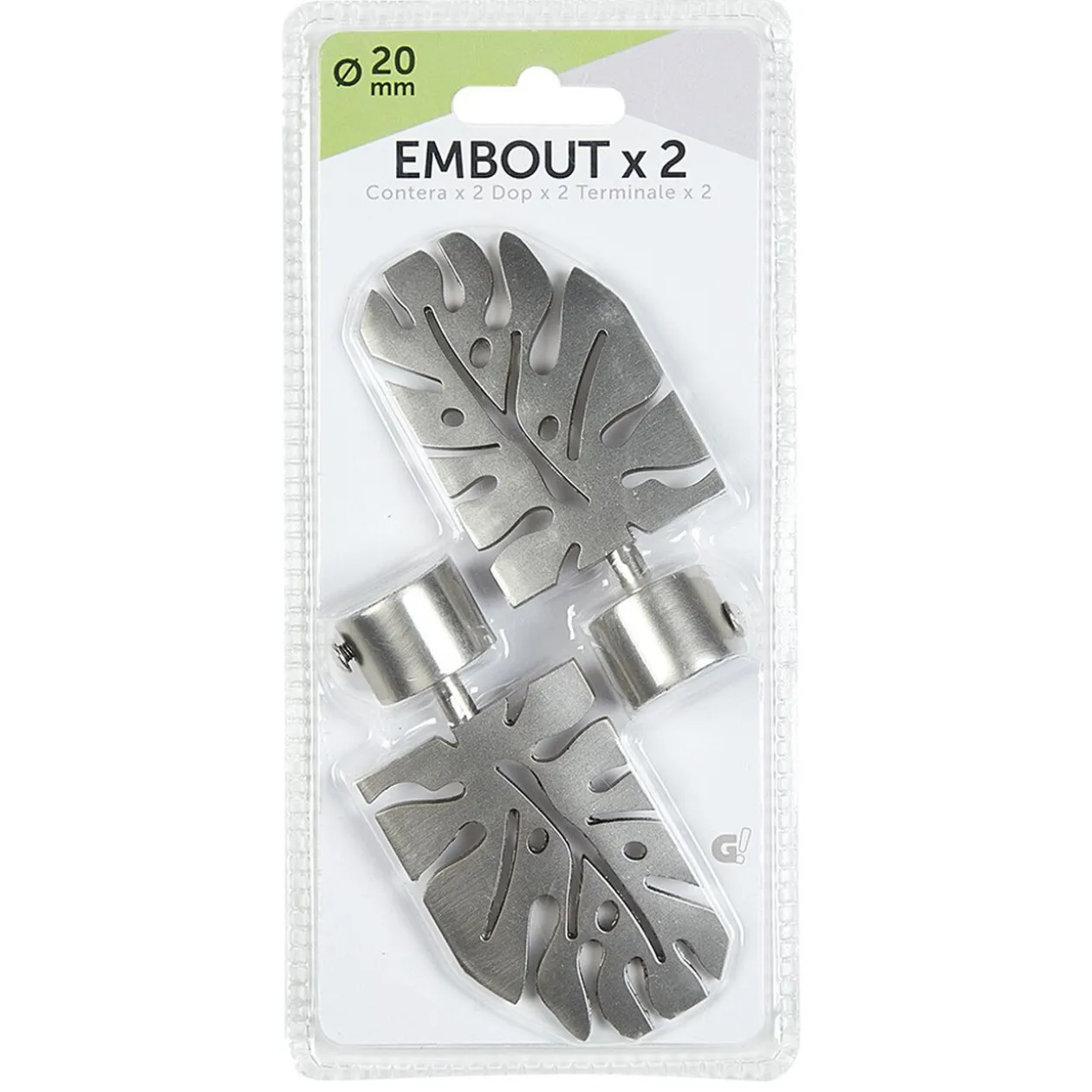 Embout x2 forme feuille métal argenté