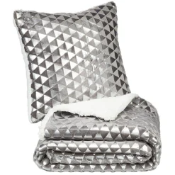 Ensemble coussin et plaid gris argenté blanc