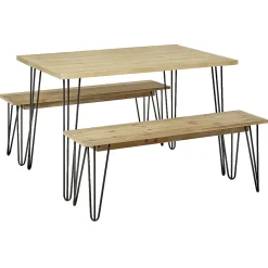 Ensemble repas 4 personnes table et banc x2 métal et bois