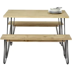 Ensemble repas 4 personnes table et banc x2 métal et bois