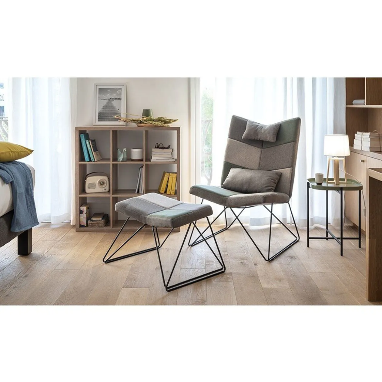 Fauteuil avec repose-pieds Isaac patchwork
