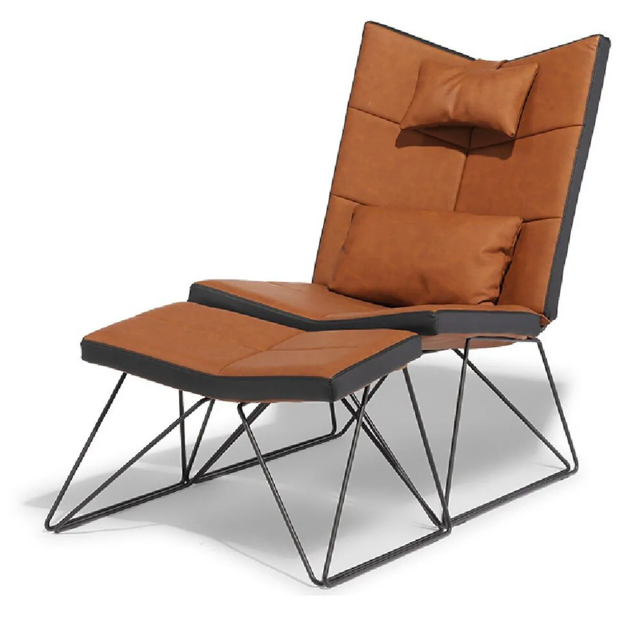 Fauteuil avec repose-pieds Isaac simili marron noir