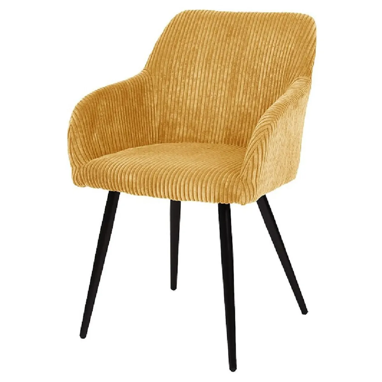 Fauteuil Celia bois et polyester côtelé jaune