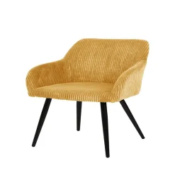 Fauteuil Celia bois et polyester côtelé jaune