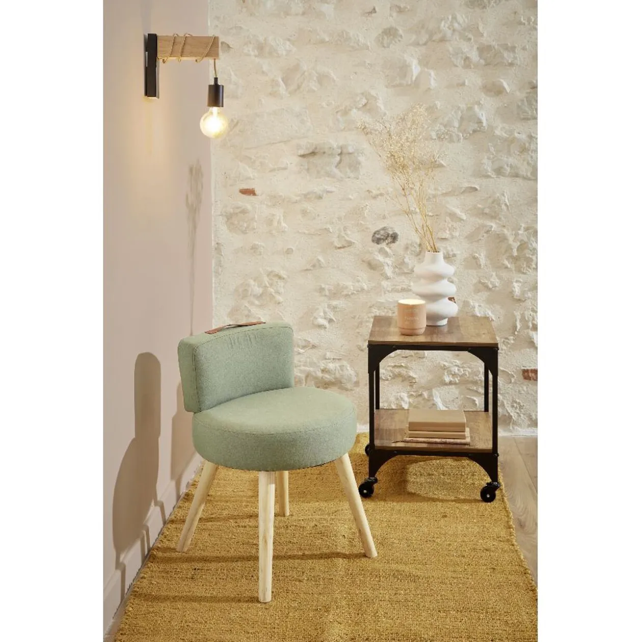 Fauteuil crapaud Frog bois naturel et vert Ø45xH59cm