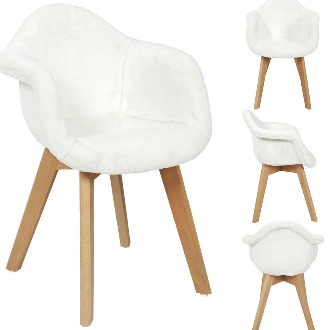 Fauteuil enfant bois assise imitation fourrure blanc 44,3x44,5xH60cm