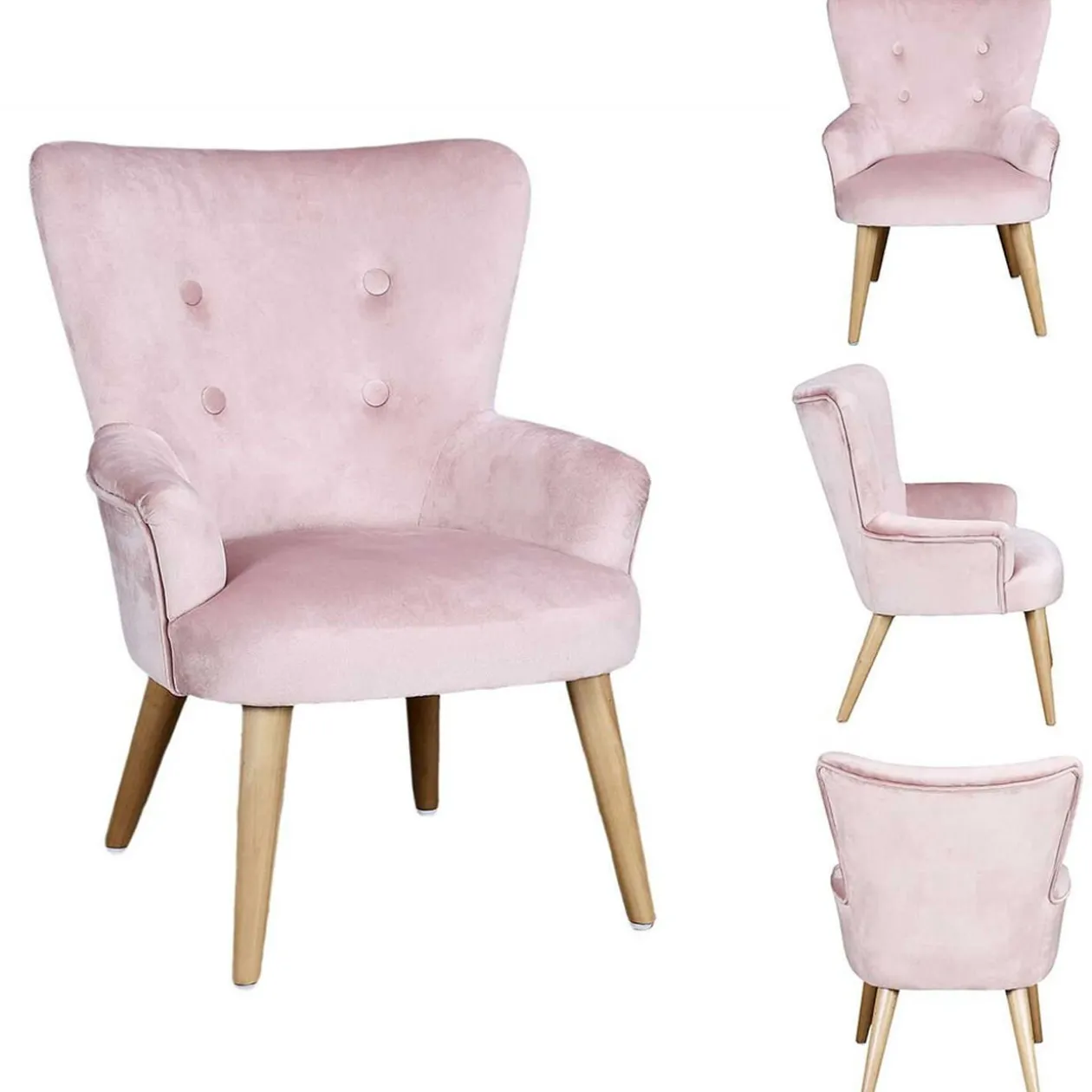 Fauteuil enfant Helsinki bois effet peau de pêche rose 46x40,5xH63cm