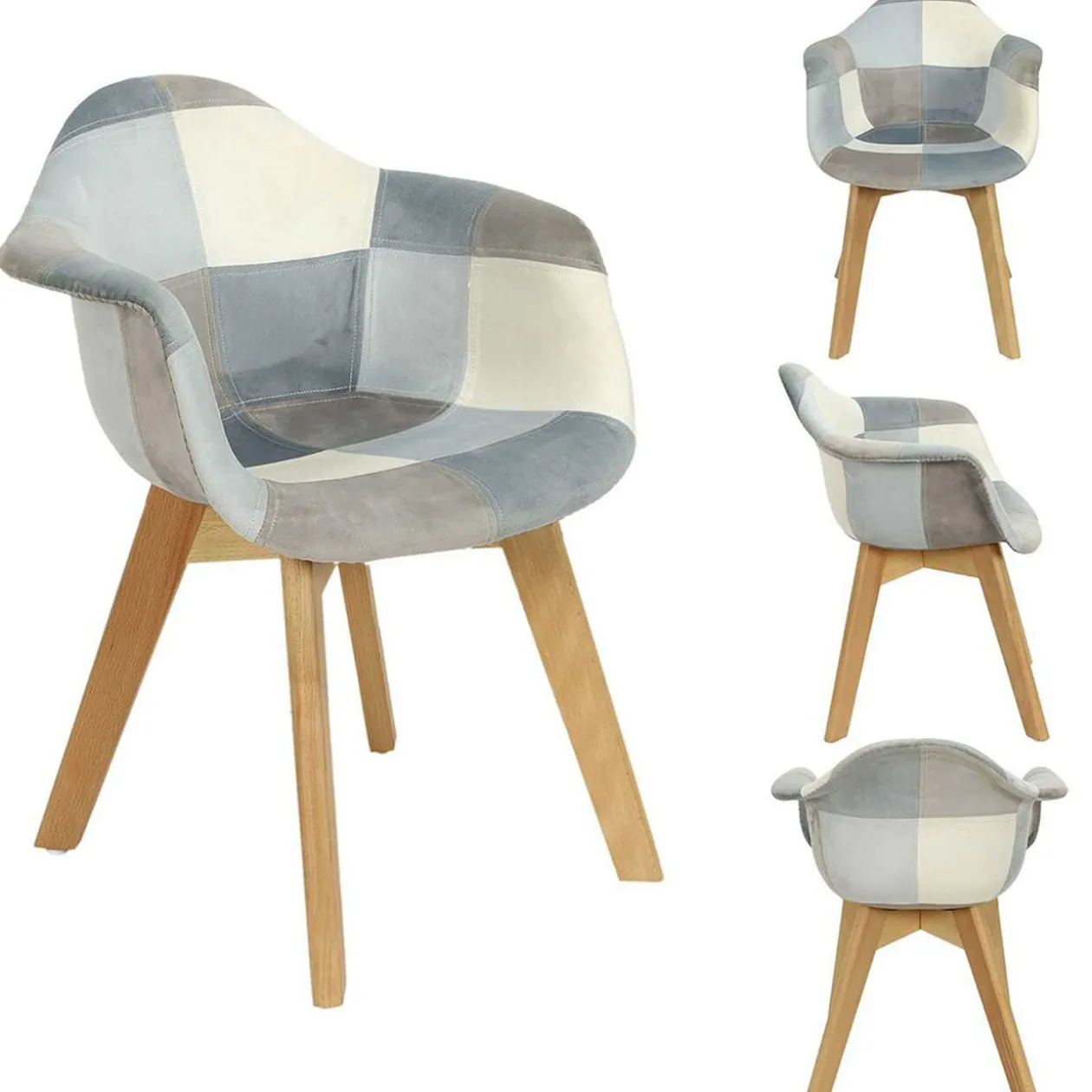 Fauteuil enfant Leonie bois patchwork gris et bleu 43,5x35,5xH58cm