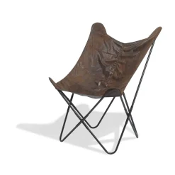 Fauteuil papillon effet cuir vieilli marron Noa