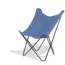 Fauteuil papillon tissu bleu jean Noa