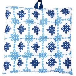 Galette de chaise bleu et blanc à motifs