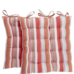 Galette de chaise carrée motif bayadère orange corail et blanc x2