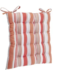 Galette de chaise carrée motif bayadère orange corail et blanc x2