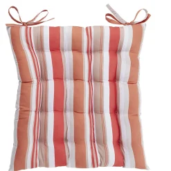 Galette de chaise carrée motif bayadère orange corail et blanc x2