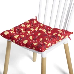 Galette de chaise carrée Noël motif biscuit marron et rouge 40x40cm