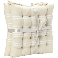 Galette de chaise effet lin rayé gris beige x2