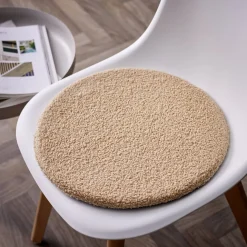 Galette de chaise en tissu bouclette marron clair Ø38 cm