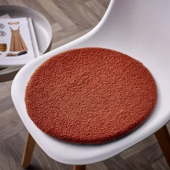 Galette de chaise en tissu bouclette rouge rooibos Ø38 cm