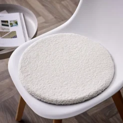 Galette de chaise en tissu bouclette blanc cassé Ø38 cm