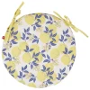 Galette de chaise ronde motif citron jaune et feuille bleue Ø38cm