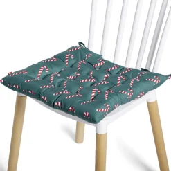 Galette de chaisse carrée motif sucre d'orge vert et rouge 40x40cm