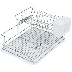 Égouttoir avec plateau et supports couverts blanc 2 niveaux