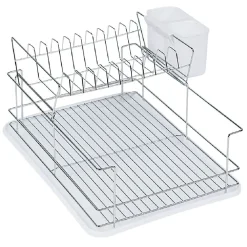 Égouttoir avec plateau et supports couverts blanc 2 niveaux