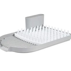 Égouttoir avec plateau picots et bac à couverts amovible gris et blanc
