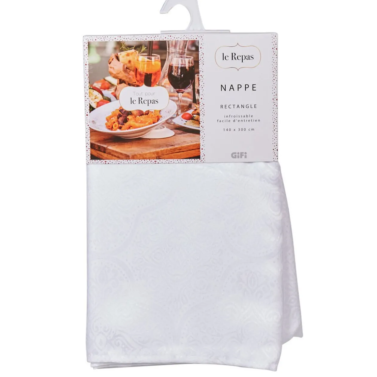 Grande nappe rectangulaire jacquard damassé blanc