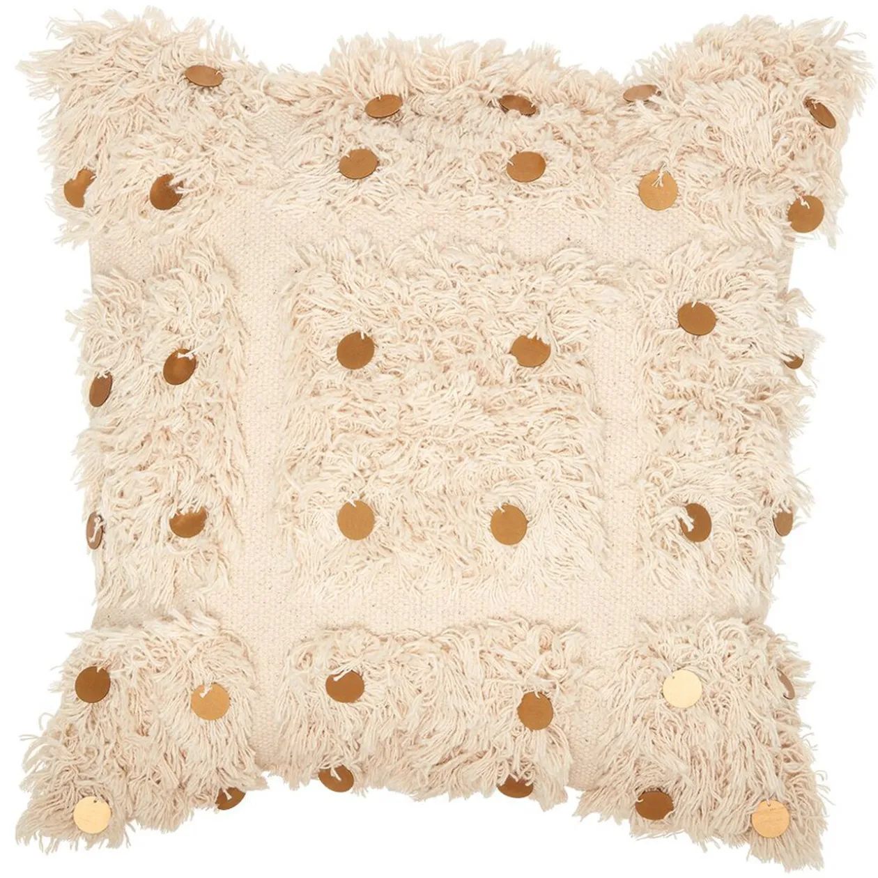 Housse coussin franges et pampilles or collection Serenity