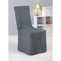 Housse de chaise à nouettes gris uni
