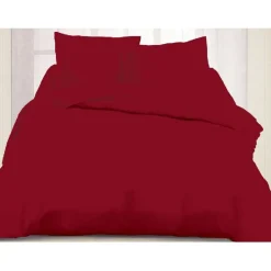 Housse de couette 2 personnes unie rouge