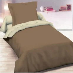 Housse de couette 1 personne chocolat ficelle