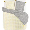 Housse de couette pompon motif carreau de ciment gris jaune
