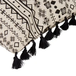 Housse de coussin à pompons noir et blanc tropical
