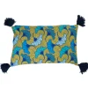 Housse de coussin Caraïbe bleu et jaune avec pompons