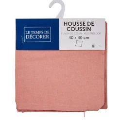 Housse de coussin carrée unie rose pêche