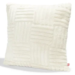 Housse de coussin effet tissé fausse fourrure lapin 45x45cm crème