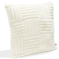 Housse de coussin effet tissé fausse fourrure lapin 45x45cm crème