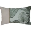 Housse de coussin feuillage tropical vert et taupe